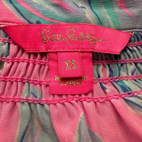 Lilly Pulitzer Elsa Blouse Top Womens XS Pink Floral Silk Split Neck Long Sleeve - Picture 6 of 10